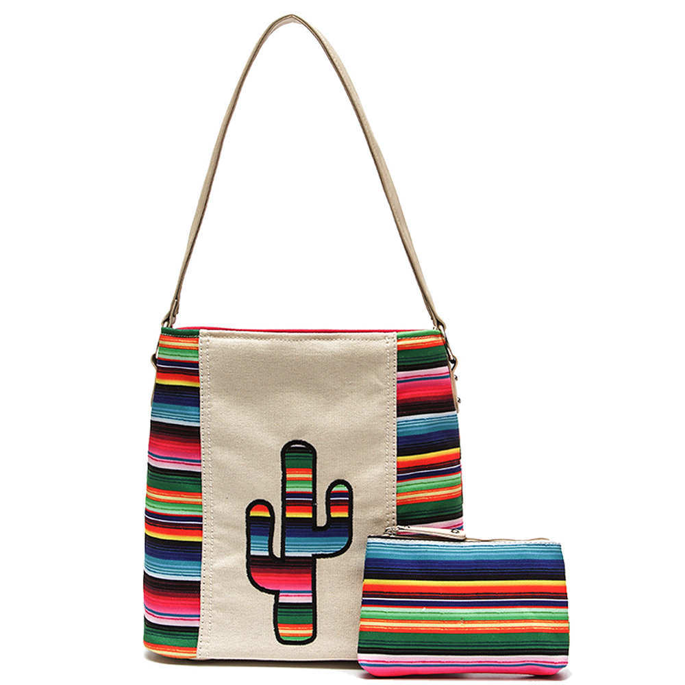 Ivory Rainbow With Cactus Serape Hobo Handbag - SER 5435 - Click Image to Close